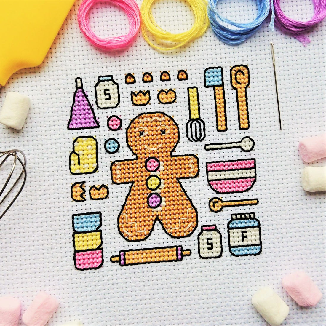 Free Cross Stitch Pattern: Mini Gingerbread Baking Sampler