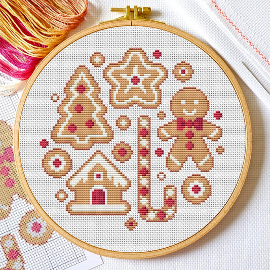 Free Cross Stitch Pattern: Gingerbread Biscuits Sampler