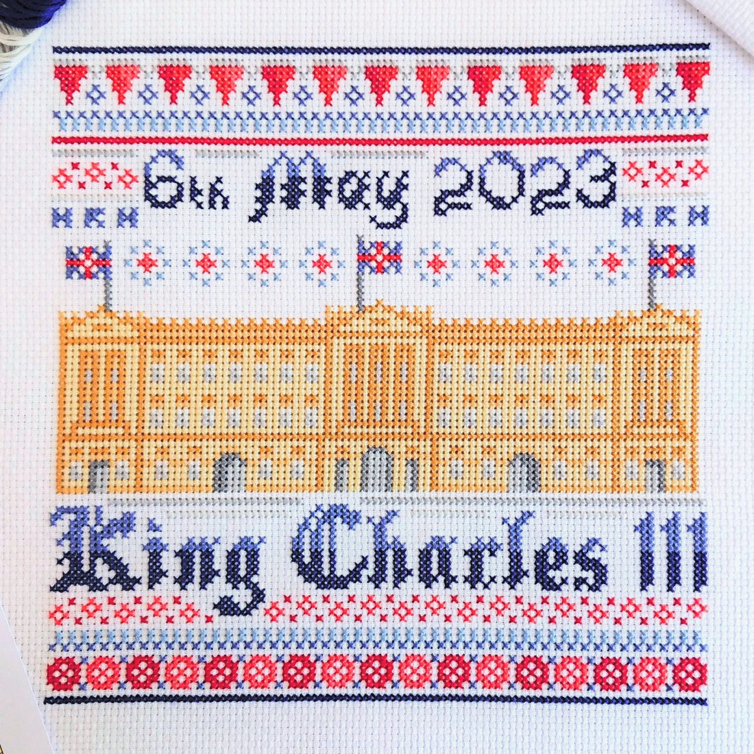 Free Cross Stitch Pattern: King Charles Buckingham Palace Sampler