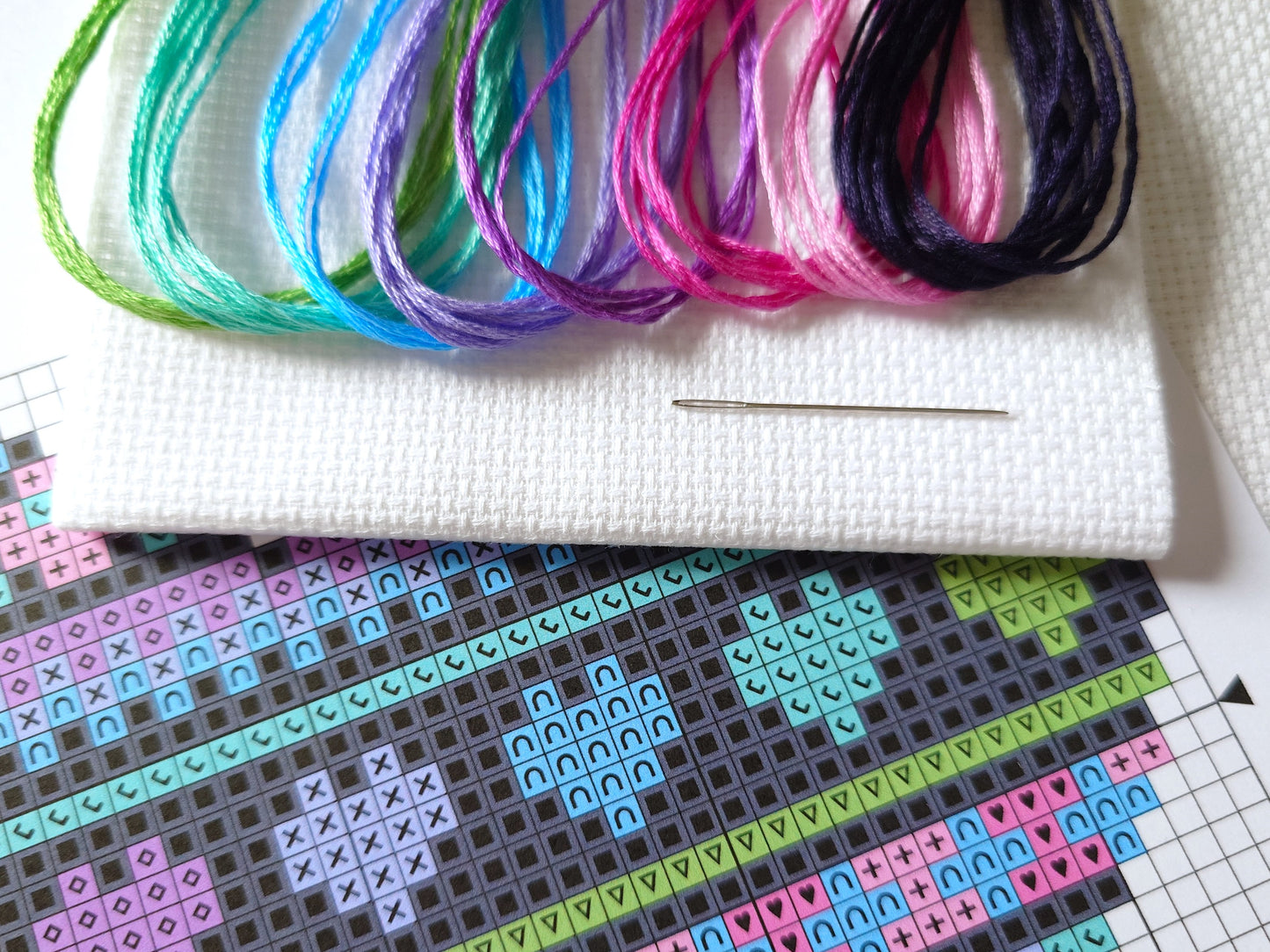 Mini Neon Heart Cross Stitch Kit