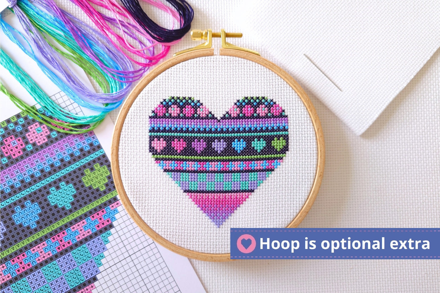 Mini Neon Heart Cross Stitch Kit