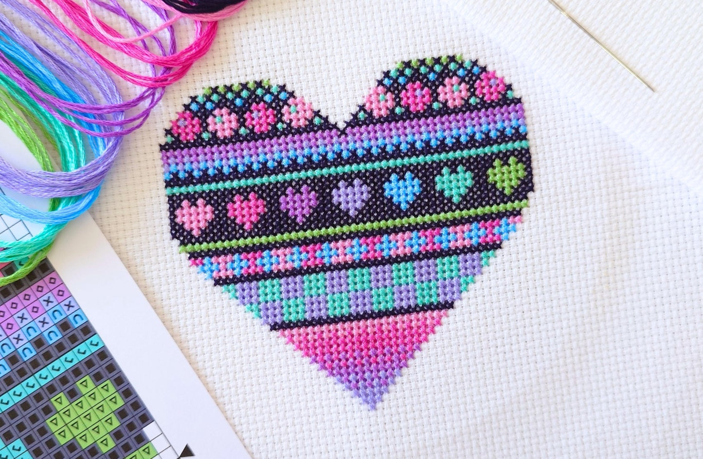 Mini Neon Heart Cross Stitch Kit