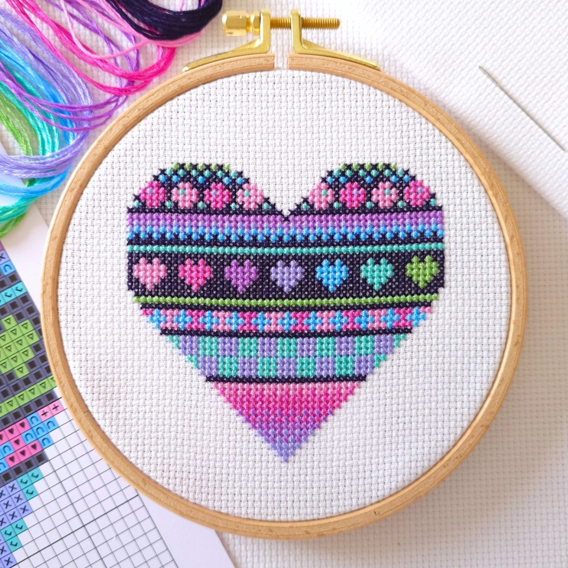 Mini Neon Heart Cross Stitch Kit