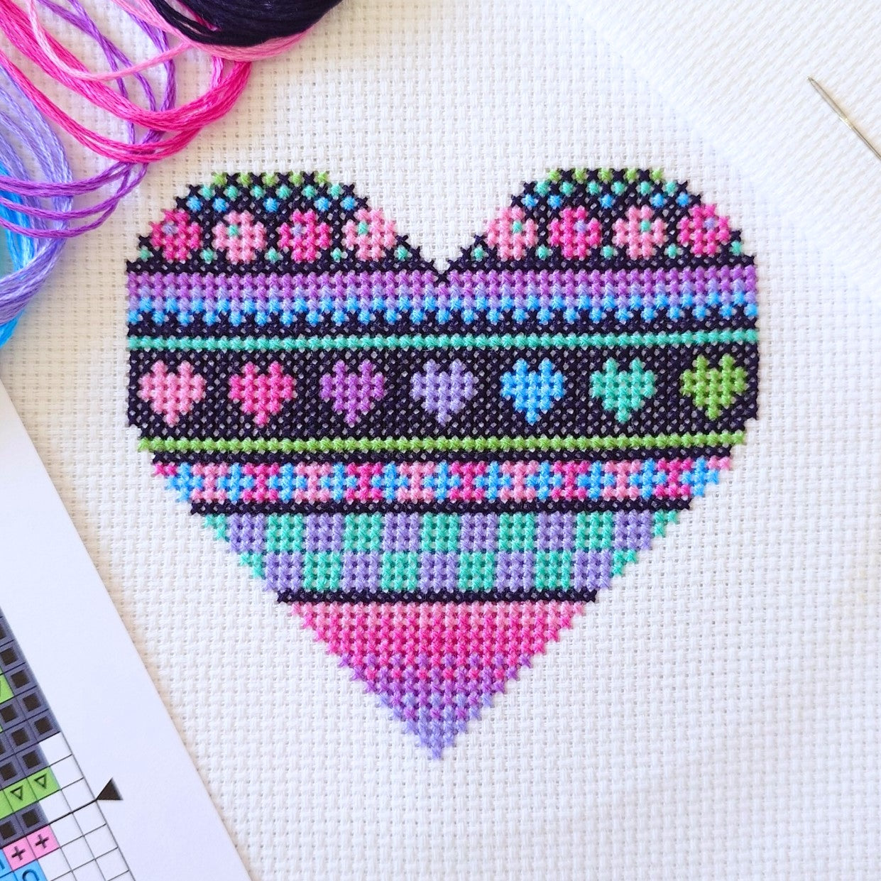 Mini Neon Heart Cross Stitch Kit