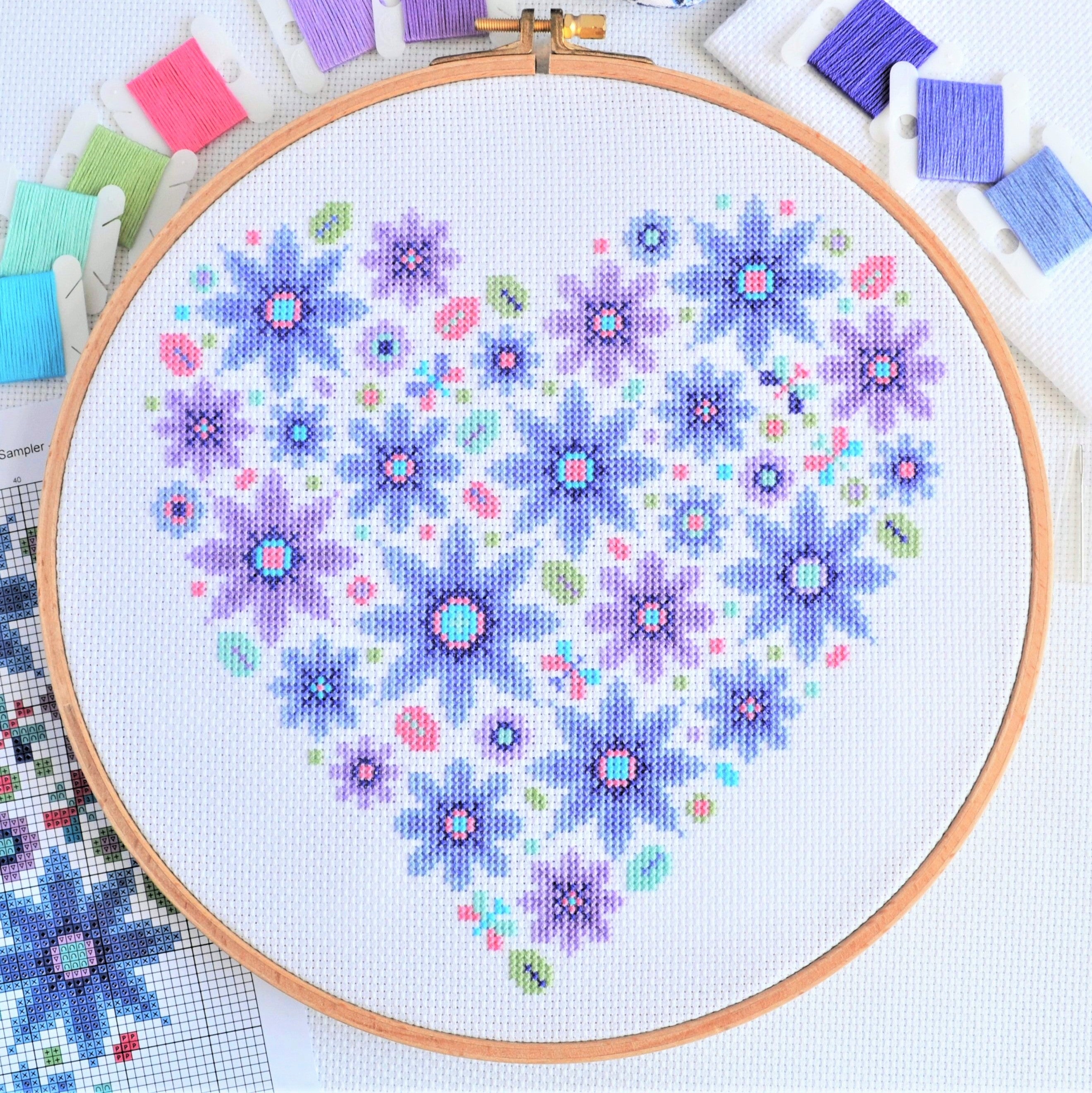 PDF Pattern for Floral Heart Sampler – The World in Stitches